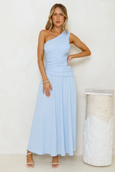 Tranquil Vibe One Shoulder Maxi Dress Blue