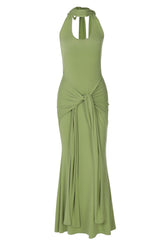 Halter Green Fitted Long Dress