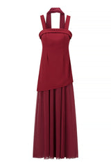 Yellow Straps A-line Maxi Dress with Scarf