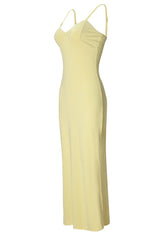 Yellow Simple Straps Fitted Long Dress