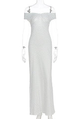 White Off-shoulder Polka Dot Long Dress