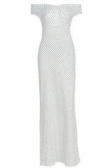 White Off-shoulder Polka Dot Long Dress