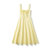 Yellow Ruched Neck Bow Short Party Dress