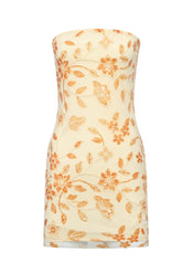 Yellow Strapless Beaded Tight Mini Dress