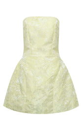 Yellow Jacquard Bow Strapless Mini Dress