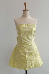 Yellow Jacquard Bow Strapless Mini Dress