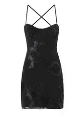 Yellow Floral Appliques Tight Short Dress