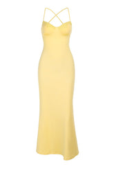 Yellow Spaghetti Straps Tight Long Dress