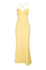 Yellow Spaghetti Straps Tight Long Dress