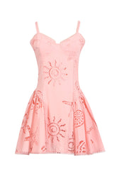 V-neck Pink Hollow A-line Short Dress