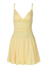 Yellow Straps V Neck A-line Short Dress