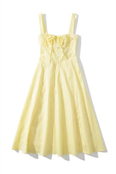 Yellow Tie Front Ruched Long Dress with Slit