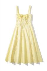 Yellow Tie Front Ruched Long Dress with Slit