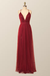 Wine Red Tulle A-line Long Maxi Dress