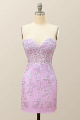 Sweetheart Lavender Lace Bodycon Mini Dress