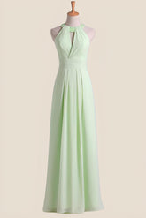 Halter Lemon Green Chiffon Long Bridesmaid Dress