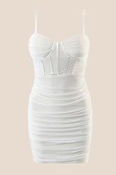 White Corset Ruched Tight Mini Dress