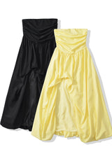 Yellow Strapless Slit Long Dress