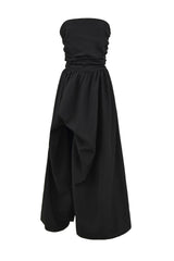 Yellow Strapless Slit Long Dress