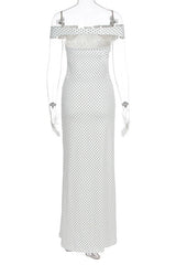 White Off-shoulder Polka Dot Long Dress