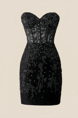 Sweetheart Black Lace Tight Mini Dress