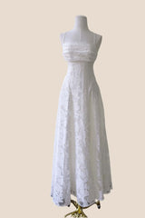 White Lace Cowl Neck A-line Long Dress