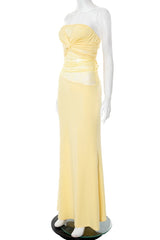 Yellow Twist Sheer Fitted Long Dress