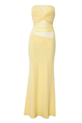 Yellow Twist Sheer Fitted Long Dress