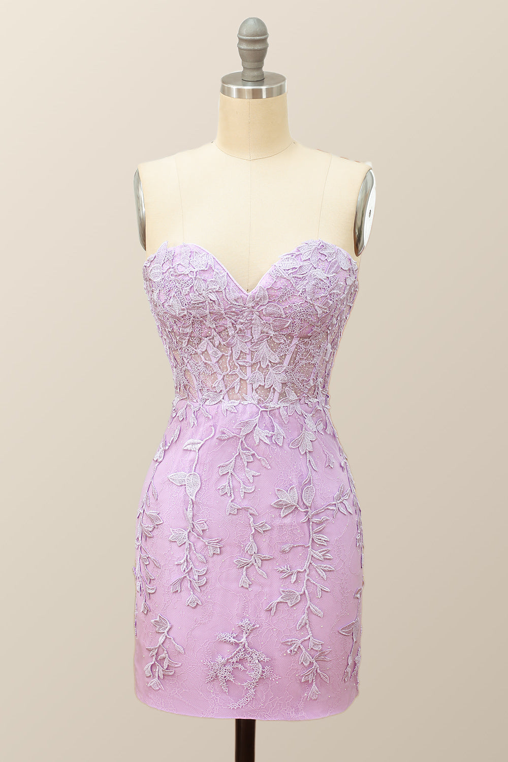 Sweetheart Lavender Lace Bodycon Mini Dress